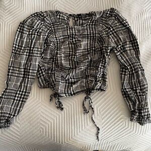 Bershka Black and White Plaid Blouse